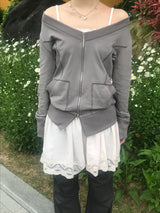 moodfit off-shoulder zip-up