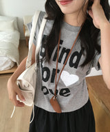 Blind Lettering Print Round Neck Basic Short Sleeve T-Shirt 3 Colors
