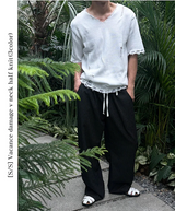 [S/S] Vacance damage v neck half knit(3color)