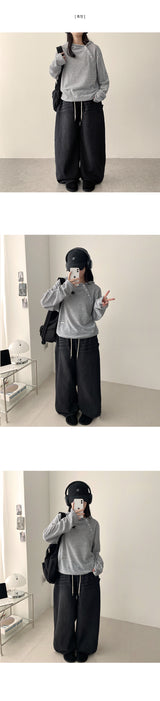 Doha Side Snap Waist Banding Balloon Wide Denim Pants