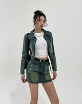 Beto Washing Cut Crop Denim Set Jacket