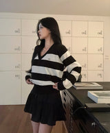 [MADE] striped deep V-neck knit