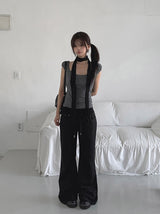 Rie Stripe Button Puff Short Sleeve T-Shirt