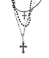 black cross layered necklace
