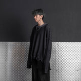 HIERARCHY STUDIOS Chroma - ディストレスダークグレーフラックスオーバーサイズニット