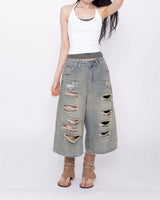 Terran Wide Distressed Bermuda Denim Pants