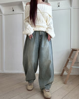 Verti Side Pintuck Balloon Denim Pants
