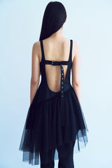 unbalance buckle backless dress_black
