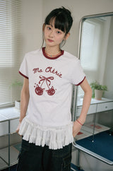 26SS★ チェリーキャッツクロップリンガー半袖Tシャツ