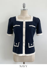 Eloa Square Color Matching Button Cardigan