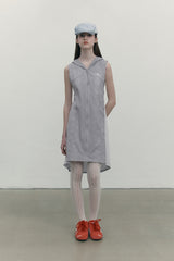 LAYERED HOODIE WOVEN DRESS [GRAY]