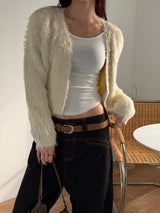 [CROP ITEM] Fur hair knit cardigan(3color)