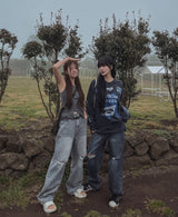[U-DENIM] Summer ripped jeans wide denim pants