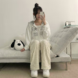 Bloom Embo Flower Banding Wide Pants