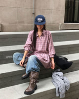 Blush Flare Check Shirt Dress