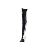 Thigh High Shoelace Point Boots Heel(Glossy Black)