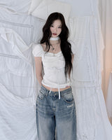 Coco flower wide fit raw Denim