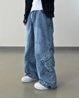 Skull Dart Wide Cargo Denim Pants