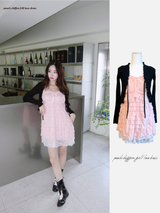 peach chiffon frill lace dress (cardigan set)