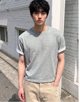 ロールスリーブクロップド半袖Tシャツ メランジ