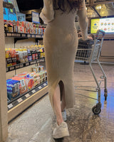 リブニットロングワンピース