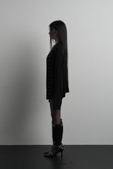 [label] ウール リベット オーバーフィット オープン カーディガン (black)