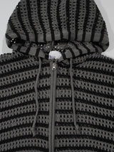 (UNISEX) Mesh Stripe Cropped Zip-up Knit
