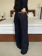 Penny Red Stitch Raw Wide Denim Pants