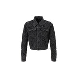 DIAMOND PATCH WASHING BLACK DENIM JACKET