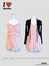 peach chiffon frill lace dress (cardigan set)