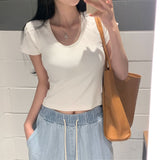 [BELLIDE MADE] バブル, Uネックセミクロップド半袖Tシャツ