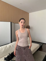 バックストラップスパンデックスコットンノースリーブTシャツ