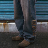 Vintage emblem denim pants / Muddy blue