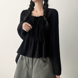 Lynx Ribbon Square Neck Shirring Blouse