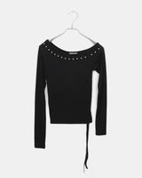 Yusi Stud Strap Asymmetrical ワンショルダーロングスリーブTシャツ
