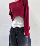 (WARMER DETAIL!) THICK CROPPED WIDE LOOSE ROUND KNIT - 2 COLOR