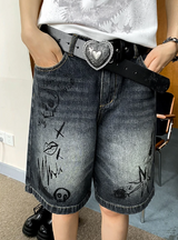 Chemical Girls Retro distressed washed straight-leg five-pocket denim shorts