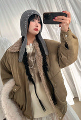 BEADS ANGORA BEANIE (WHITE, GRAY 2COLORS!)
