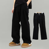 オーラワンピンタックコットンフリースワイドパンツ (Black)