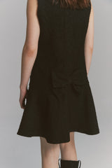 Back Ribbon Tweed Dress Black