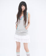STRIPE HENLEY HOOD SLEEVELESS - GRAY