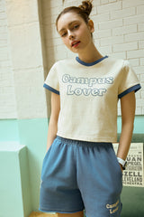 キャンパスラバークリームクロップ半袖リンガーtシャツ