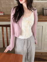 Round Loose Crop Shaggy Knit Cardigan (6color)