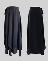Kun chiffon layered unbalance wrap skirt