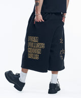 Star Lettering Patch Bermuda Sweat Pants - Black