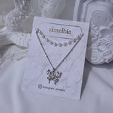 [(G)I-DLE Shuhua Necklace] ミスティックバタフラインレイヤードネックレス - Silver color