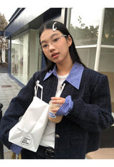 Checkered collar two-piece tweed jacket