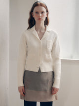 WOOL BLENDED COLLAR KNIT CARDIGAN IVORY