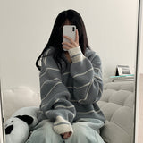 Foaming Stripe Dangara Boxy Fit Knit Hooded