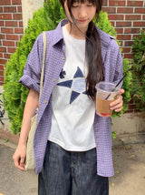[unisex] ナユヒパープル半袖チェックシャツ